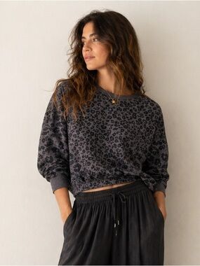 Z Supply | Charcoal Leopard Cropped Sweatshirt | Cotton Blend | Relaxed Fit